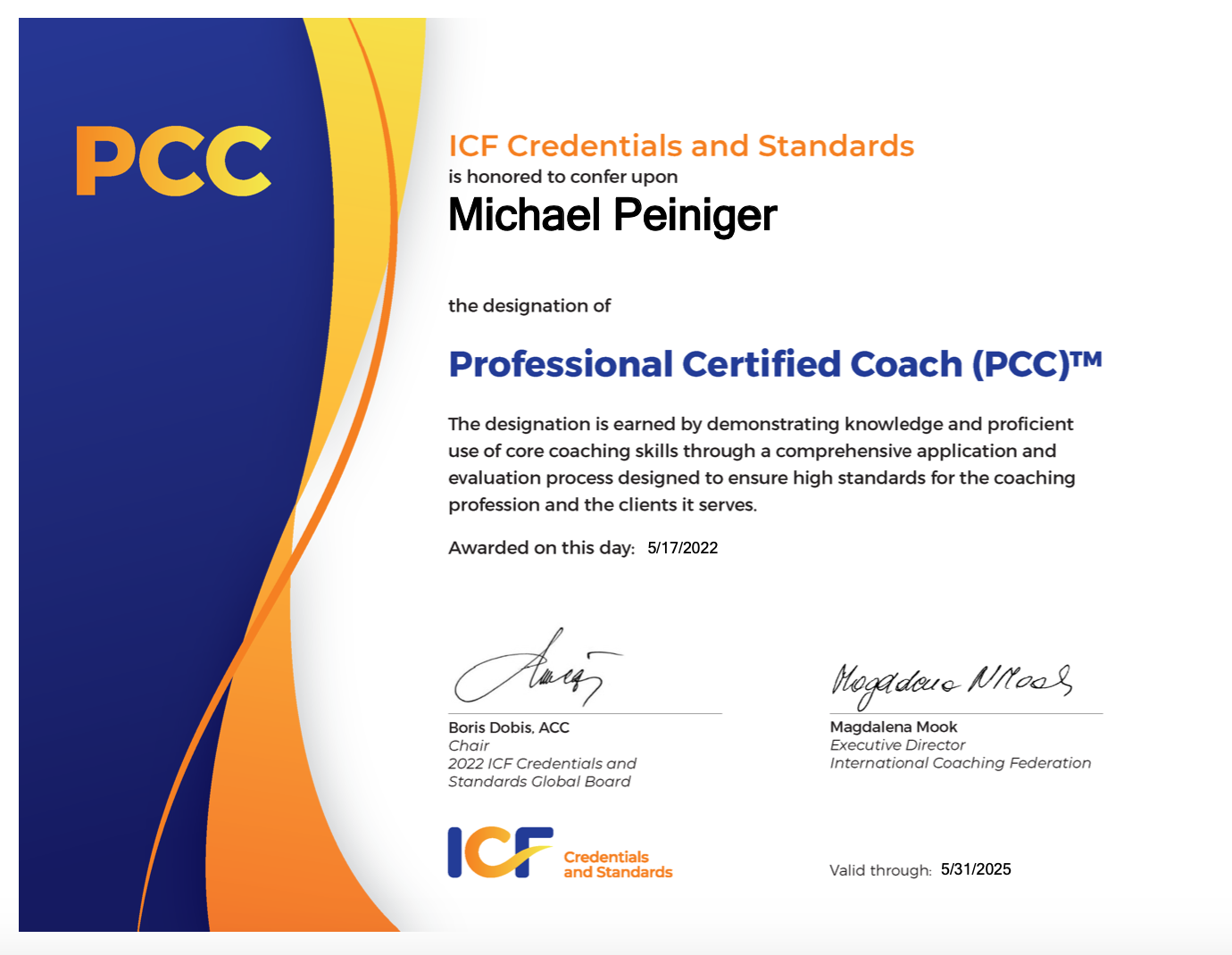 Michael Peiniger PCC Accreditation